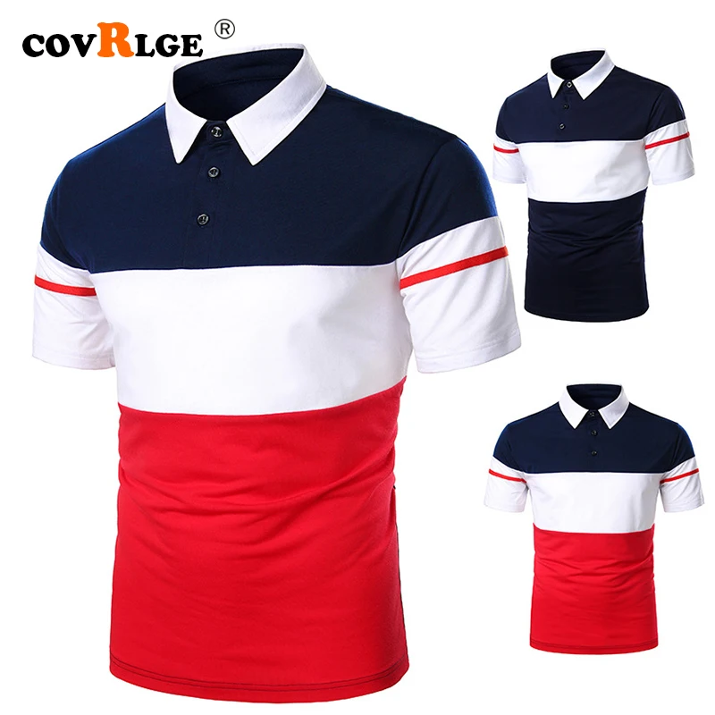 

Covrlge Men's POLOshirt men's short sleeve three color splicing fashion comfortable beach Lapel men's top men's PoloShirt MCS110