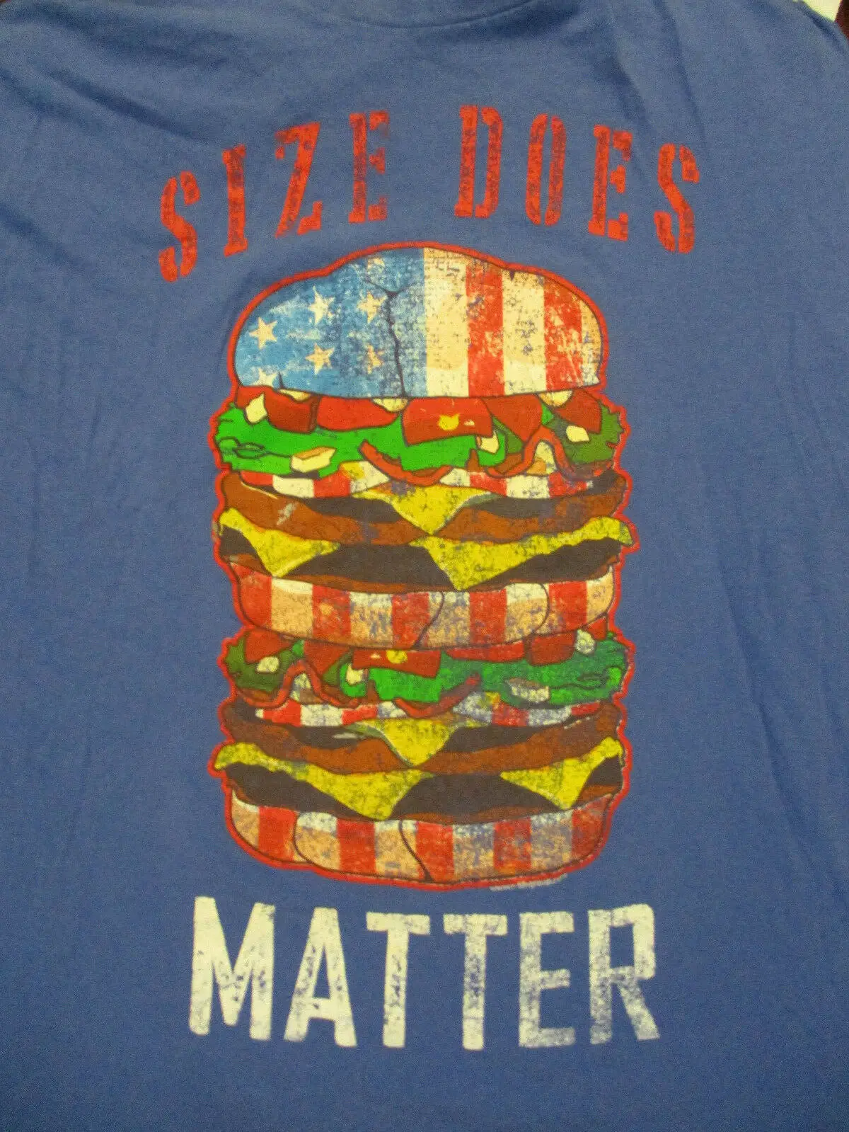 L Blue Size Does Matter T Shirt American Burger | Мужская одежда