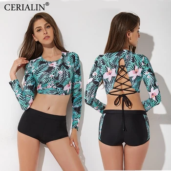 

Fashion Long Sleeve Two-Piece Swimming Suits For Women High Quality Sexy Swimwear Bikini Set Hot Sale New Design Print Swimsuit