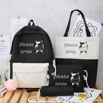 

4pcs School Bags Set Fashion Women Backpack Canvas Backbag New School Bag For Teenager Girls Female Anti-theft Shoulder Bag