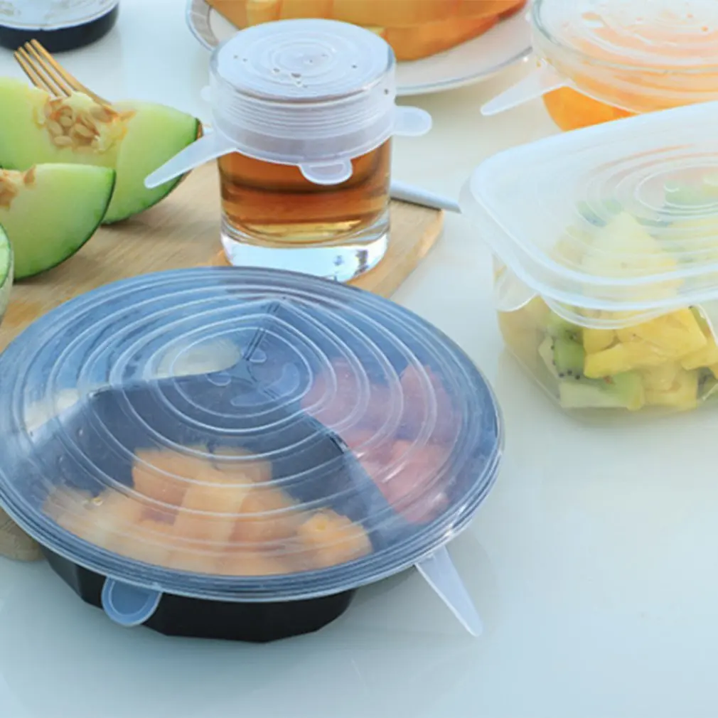 6PCS/3PCS Reusable Silicone Wrap Food Fresh Keeping Wrap Kitchen Tools Silicone Food Wrap Seal Lid Cover Stretch Accessories