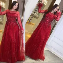 Dubai длинный рукав красный Формальное вечернее платье перья, пайетками и бисером для размера плюс, Тюлевое платье, платье на выпускной, одежда под заказ к требованиям заказчика; сверкающие; вечерние платья