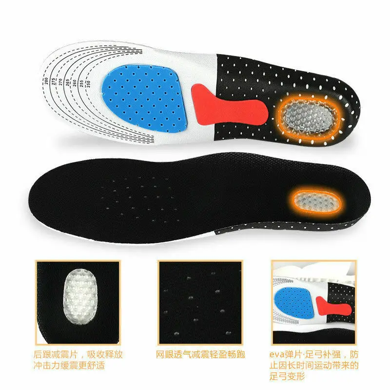 Men Gel Orthotic Sport Running Insoles Insert Shoe Pad Arch Support Heel Cushion 1PAIR