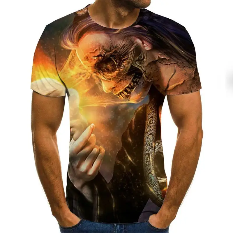 

2020 new skull men's T-shirt horror skull tops 3D printed fashion short-sleeved summer round neck casual shirt trendy streetwear
