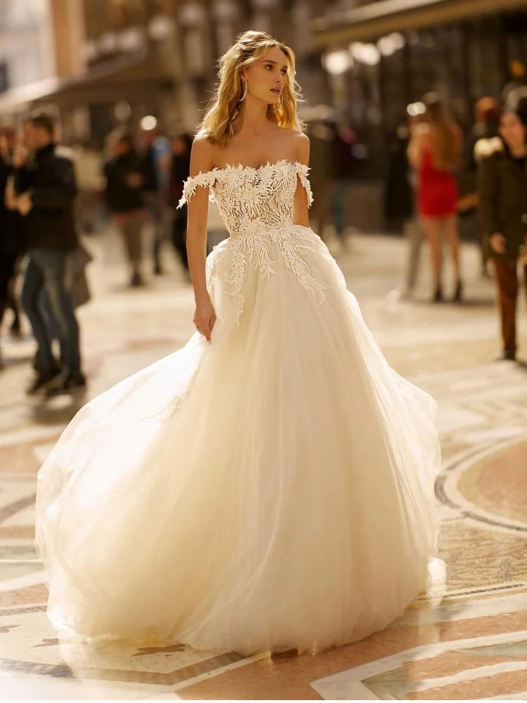 LORIE/кружевные свадебные платья, с открытыми плечами, с аппликацией, ТРАПЕЦИЕВИДНОЕ ПЛАТЬЕ для невесты, свадебное платье принцессы, пышное стильное платье de mariee - Цвет: ivory  color