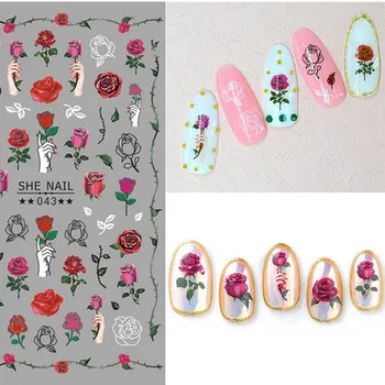 

2 Sheets/lot Self-adhesive Various Beautiful Rose Daisy Leaf Floral Pattern Nail Art Stickers Decorations Manicure DIY SHE#