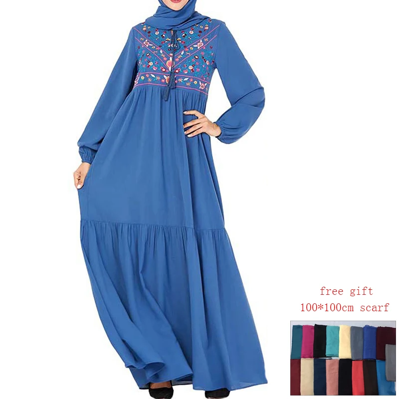 Большие размеры Дубай абайя хиджаб мусульманское платье исламское одежда Абая для женщин турецкие платья Кафтан халат ислам арабес Mujer - Цвет: blue dress