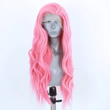 RONGDUOYI длинные волнистые термостойкие волокна синтетический парик фронта шнурка розовые волосы шнурка Косплей парики для женщин с боковой частью