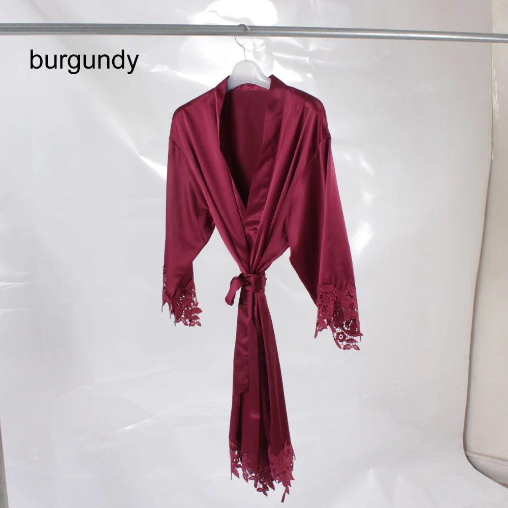 burgundy Кружевной халат, шелковый халат, халаты невесты, кружевной халат невесты, женский халат, свадебные халаты A9008 - Цвет: burgundy