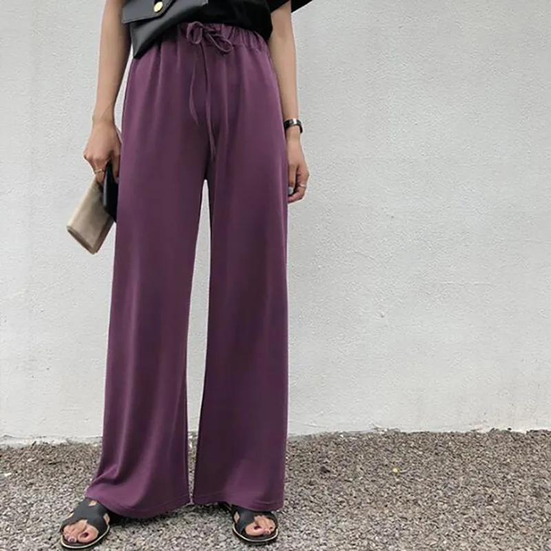 

Women High Waist Wide Leg Pants Casual Loose Solid Pants Fashion Autumn Women Drawstring Trousers