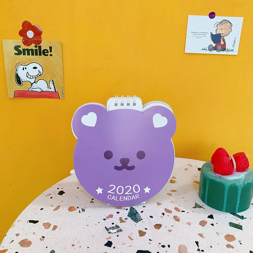 Календарь Настольный календарь Kawaii цветок Fuit календарь корейский стиль планировщик молочные канцелярские принадлежности офисные принадлежности Рождественский подарок - Color: Purple Bear