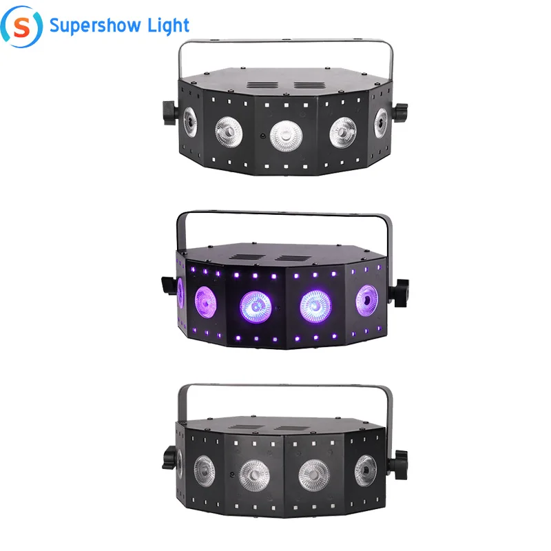 

Free shipping 5*8W RGB+UV 4in1+30*0.2W SMD-RGB Stage Lighting for Party, Moving DJ and Concert