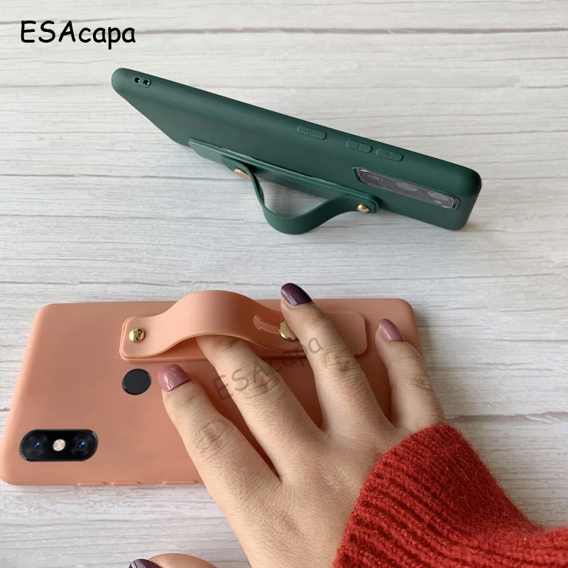 Silicone Matte Wristband Phone Case with Finger Grip - Solid Color Cover