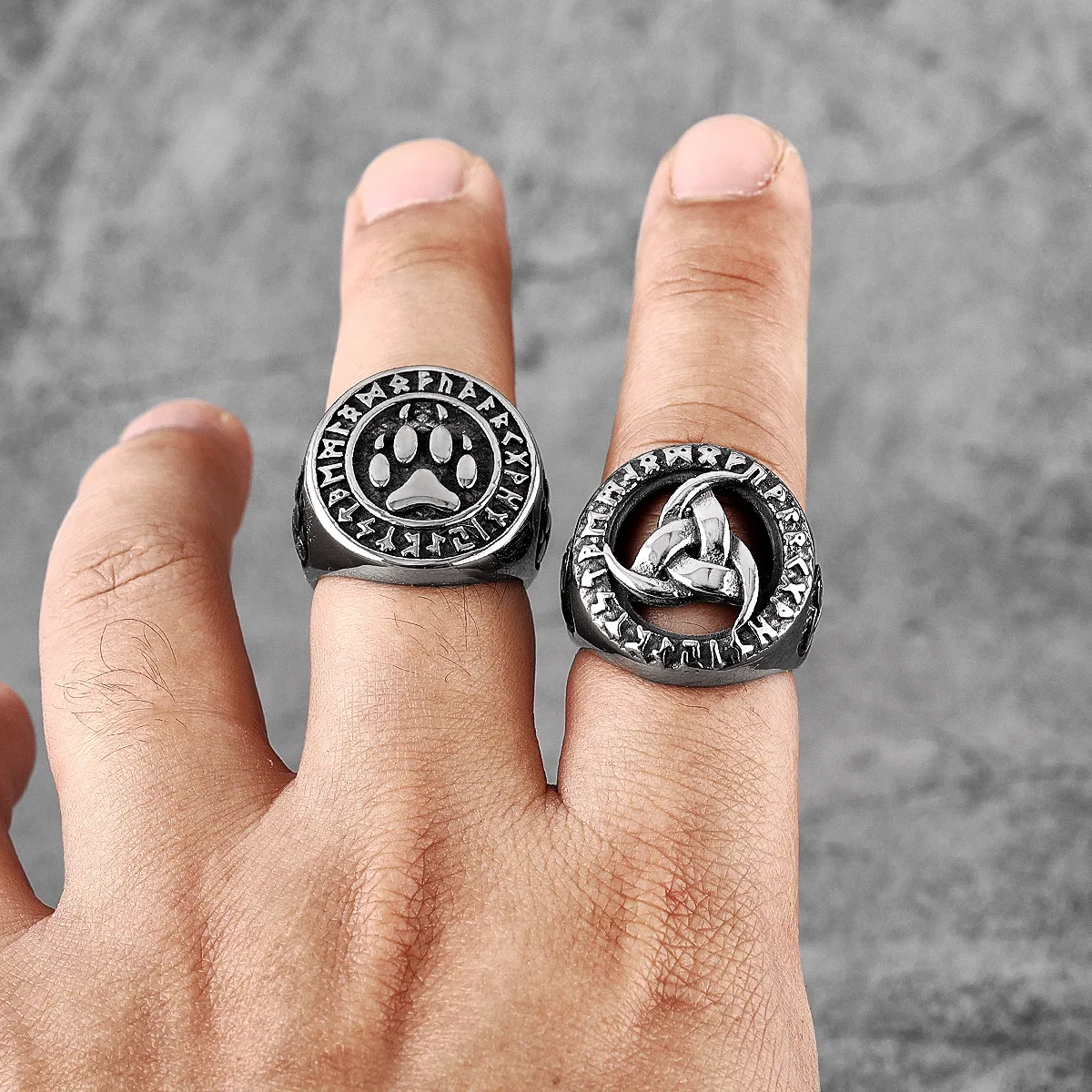 Anello Quadrato Totem Vichingo In Acciaio Inox - Stile Celtico E Punk Per Uomo