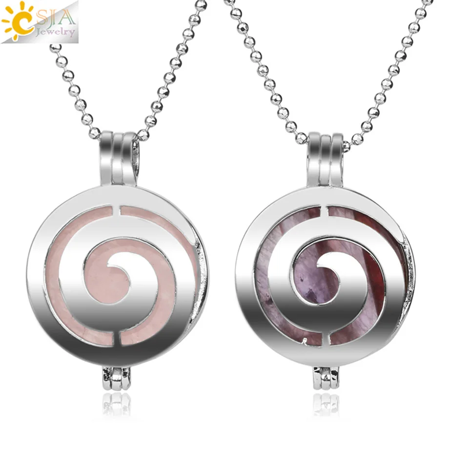 CSJA Reiki Natural Stone Spiral Locket Pendants Aromatherapy Essential Oil Diffuser Necklaces Crystal Healing Jewelry Gifts G281 | Украшения