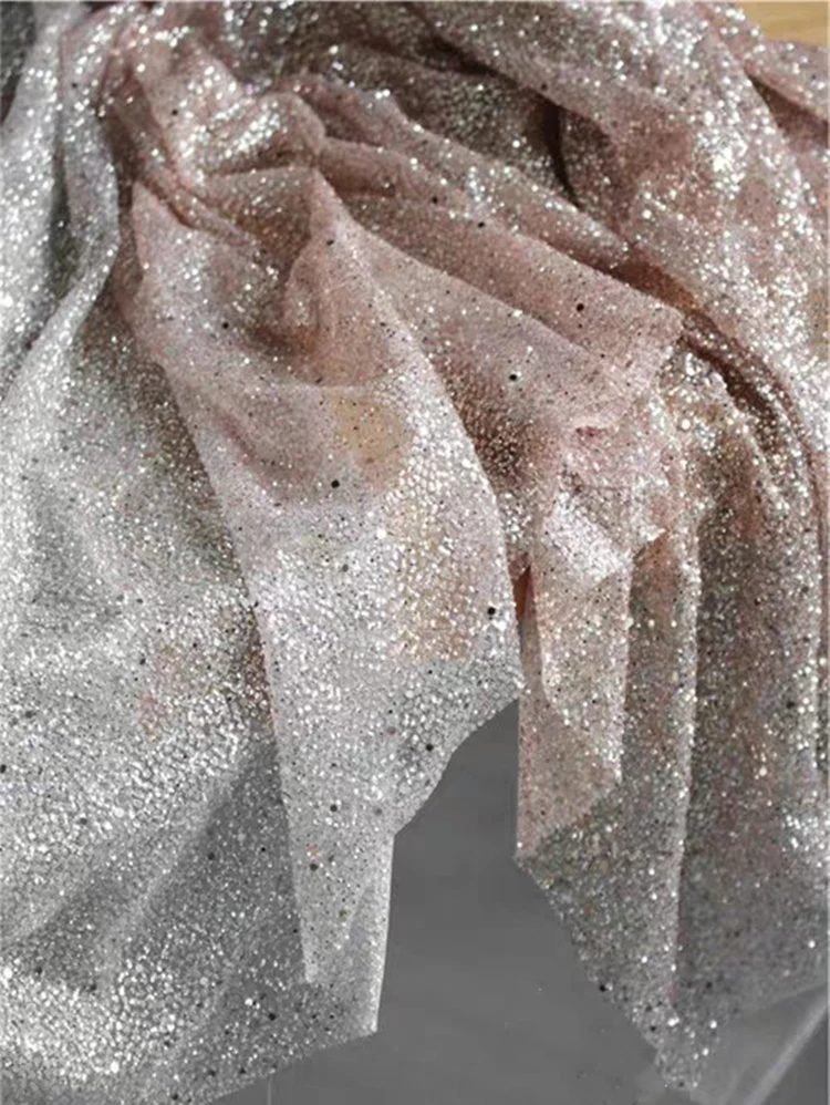 Glitter Bronzing Tulle Fabric Sparkle Sequins Golden Pink Gradient