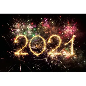 

Welcome the 2021 New Year Backdrop Spectacular Fireworks In The Night Sky Photography Background Party Decor Photo Booth Props