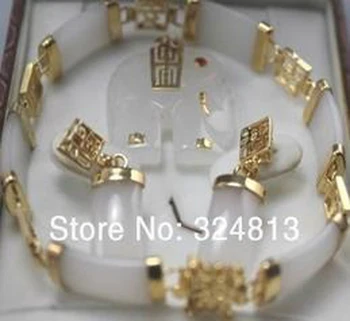 

New Women's fashion Genuine white jade bracelet earring pendant
