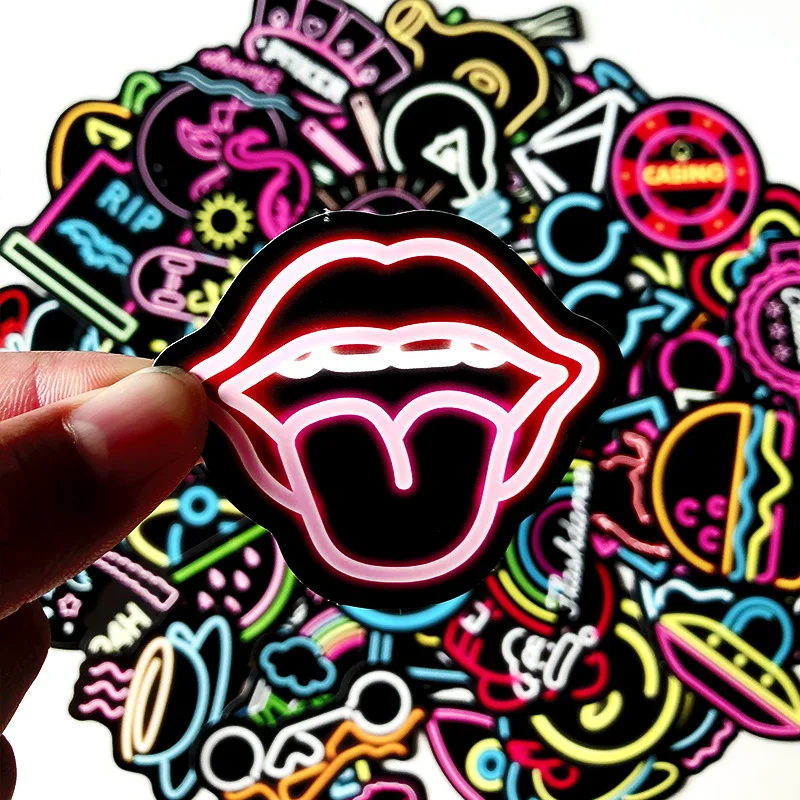 10/30/50/100PCS Neon Light Stickers Waterproof Laptop Graffiti Skateboard Guitar Travel Luggage Bike Car Decal Sticker Kid Toys 10 30 52pcs exploding english alphabet stickers diy travel luggage guitar fridge laptop cool graffiti sticker kid decal