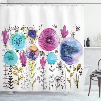 

Dragonfly Shower Curtain, Hello Summer Concept with Dandelion and Dragonfly Be Happy Artwork, Cloth Fabric Bathroom Decor Set