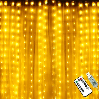 

3M*3M LED USB Power Remote Control Curtain Fairy Lights Christmas Garland Lamp LED String Light Party Garden Home Wedding Decor