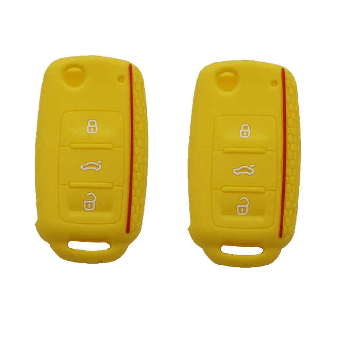 Cocolockey автомобильный брелок для VW Bora Polo Passat golf для Skoda роскошный Октавия Рапид 3 кнопки силиконовый для ключа автомобиля оболочки - Название цвета: Цвет: желтый