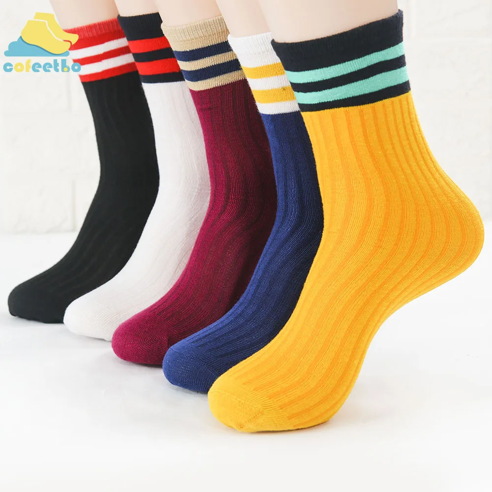 Хлопковые свободные носки в полоску в стиле ретро, Harajuku, аксессуары, забавные повседневные длинные носки для женщин и девочек, осенне-зимняя теплая обувь
