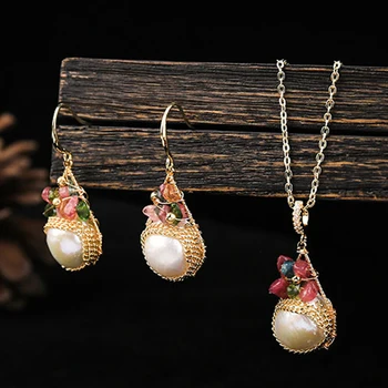 

Baroque Natural Freshwater Pearl Pendant Necklace&Earring Fashion Party Jewelry Set Wedding Bridesmaid Jewelry Accessories New