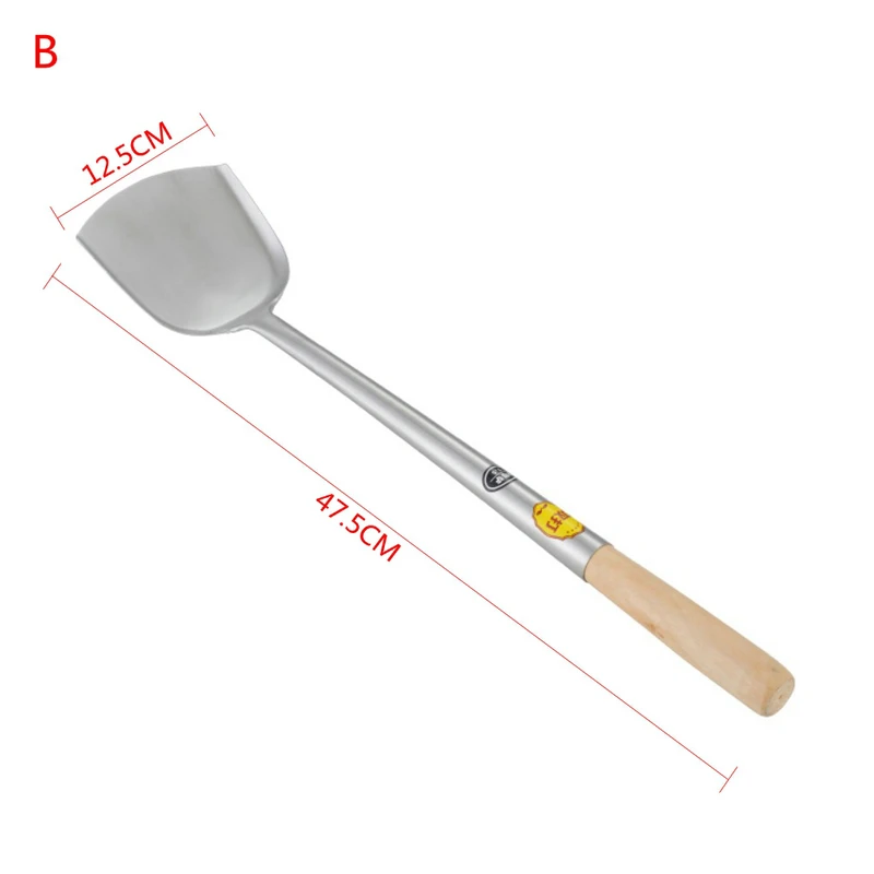 Нержавеющая сталь большая длинная лопатка Черпак шеф-повара для приготовления пищи Cocina Utensilios деревянная ручка лопатка кухонная утварь - Цвет: B 47.5X12.5CM