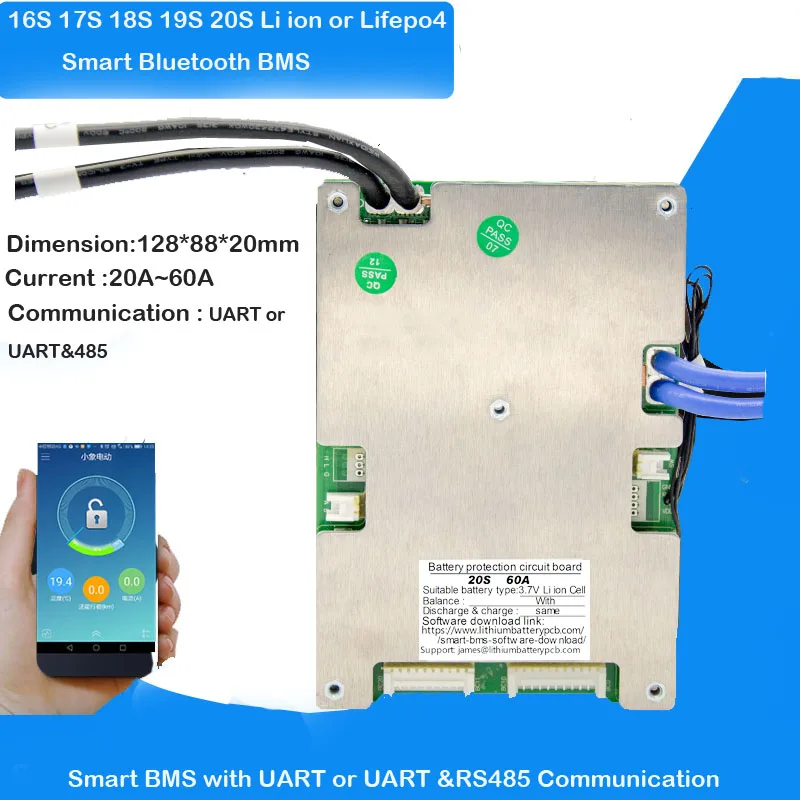 Интеллектуальный BMS модуль 17S 54 4 в lifepo4 или 71 литий-ионный bluetooth 30 А 40 50 60