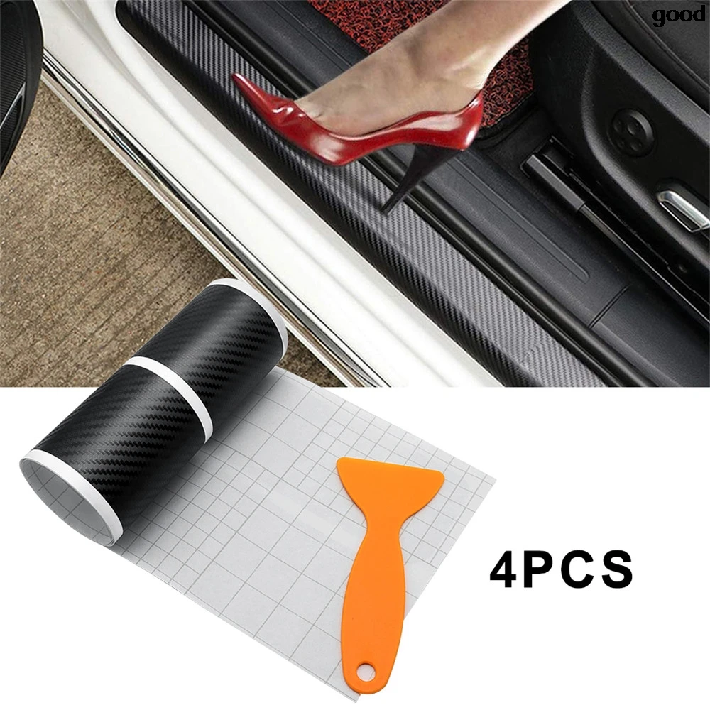 4PC 60 x 6.7cm Universal Car Stickers Sill Scuff Anti Scratch 3D Carbon Fiber Protect Auto Door Sticker Decal Paster Styling | Автомобили