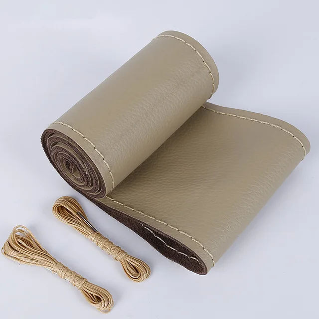 Car Steering Wheel Cover Braid Soft Texture Car Covers With Needles And Thread Artificial Leather Car Styling Covers 1-beige