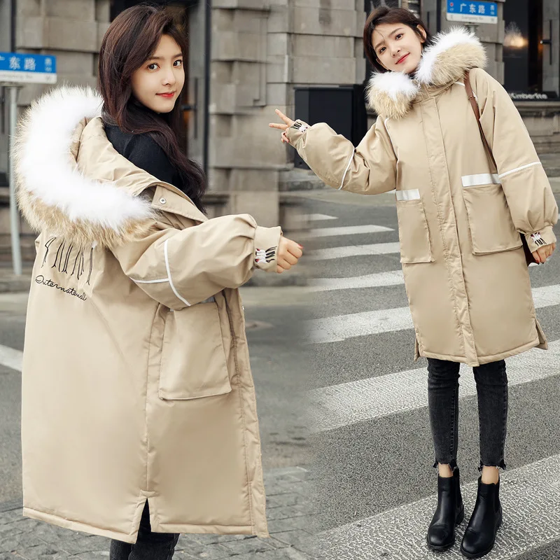 

Color Large Fur Collar Cotton-padded Clothes Women's 2019 Winter New Style Embroidered Mid-length down Jacket Cotton-padded Clot