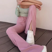 

Fashion Black Y2K Women's Pants 2021 Pink Tight-fitting Reception Split High-waisted Trousers Women's Autumn Torch Pants Street
