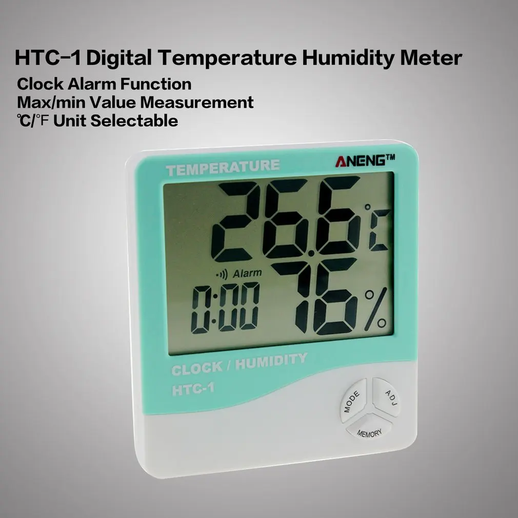 HTC-1 Крытый ЖК-электронный цифровой измеритель температуры и влажности Цифровой термометр гигрометр Будильник Метеостанция