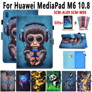 

Tablet Cover for Huawei MediaPad M6 10.8 SCM-AL09 SCM-W09 Smart Case Soft Shockproof Animal Flip Anti Slip Stand Leather Shell