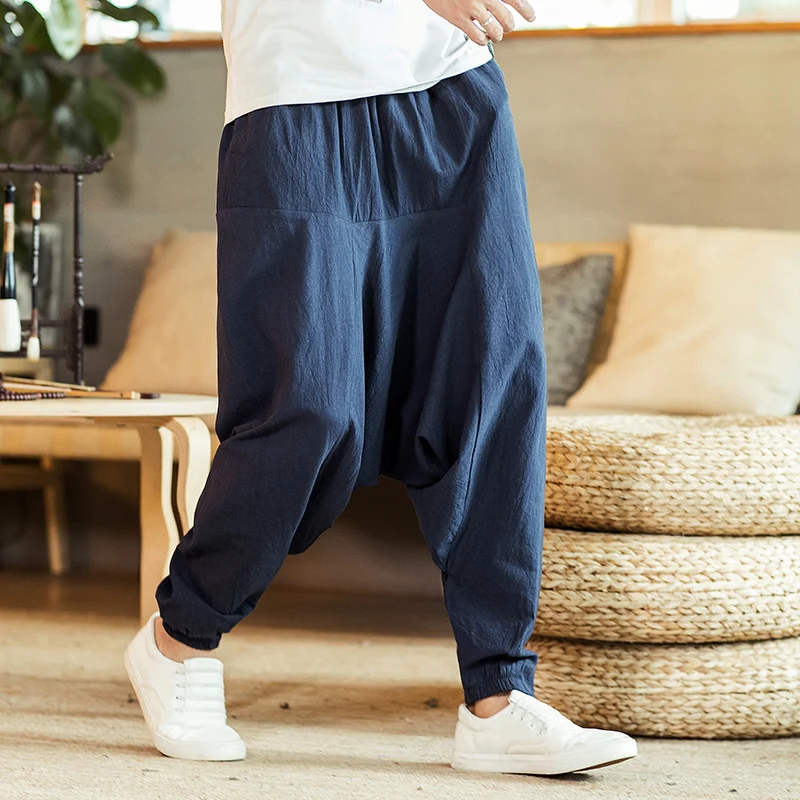 Cotton Harem Pants Men Solid Elastic 