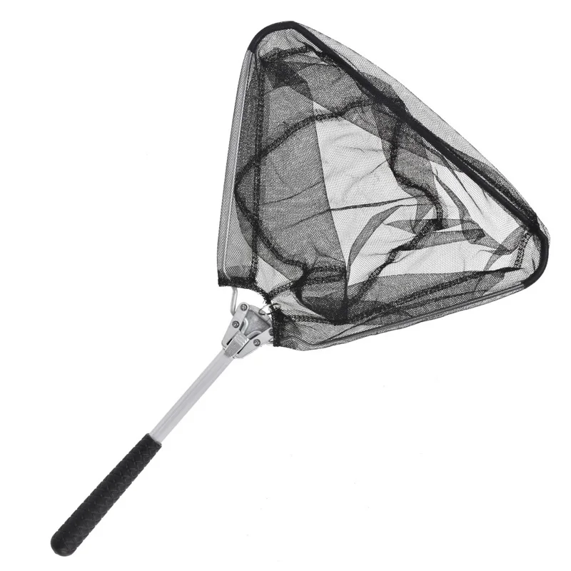 

Portable Lightweight Fishing Net Folding Rubber Handle Triangle Frame Mini Landing Net Aluminum Alloy Tube