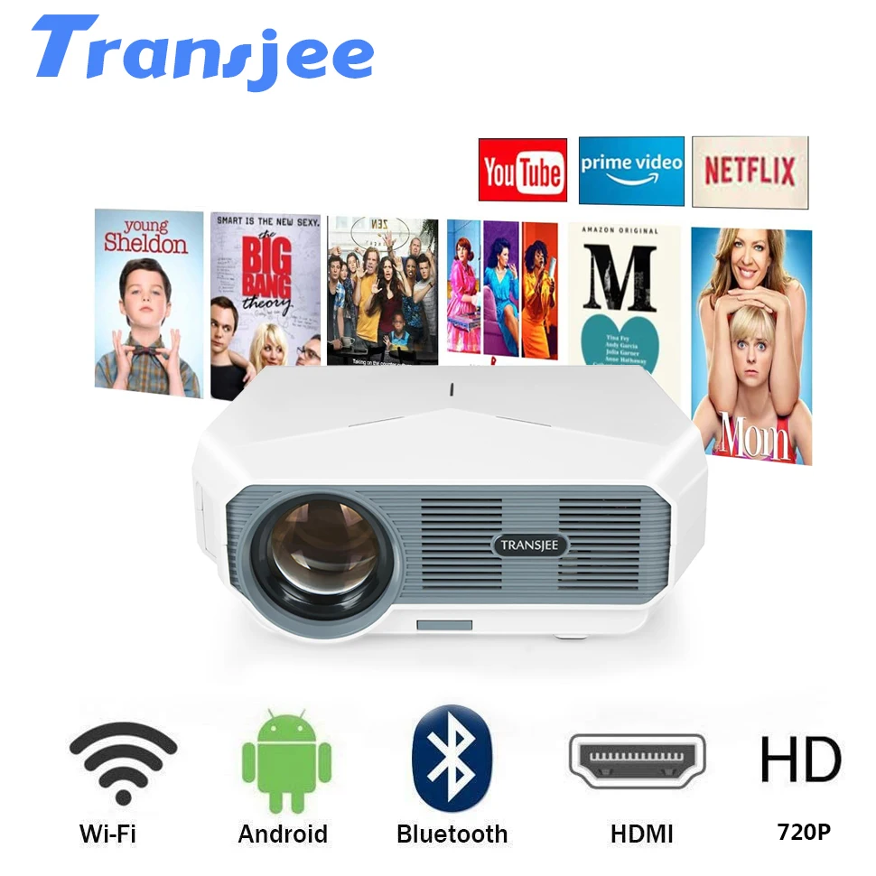 TRANSJEE HD Mini Projector For Phone support 4k Projector WIFI Android 6.01 LED Home Cinema 3D Video Beamer 4600 Lumen проектор projector stand