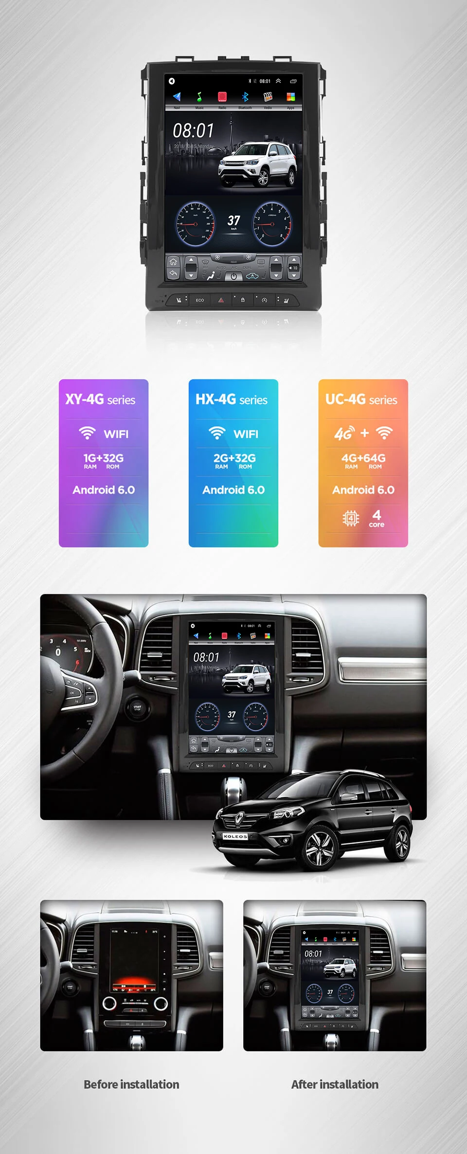 12,8 4G Lte вертикальный экран android система Мультимедиа Видео Радио плеер для Renault KOLEOS лет Навигация стерео