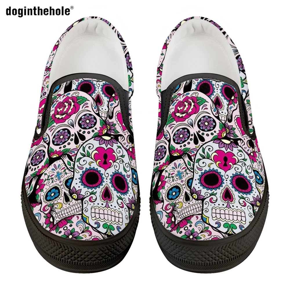

Doginthehole on Flat Canvas Shoes Women Vulcanize Shoes 2020 Female Gothic Sugar Skull Prints Casual Loafers Ladies Lazy Shoes