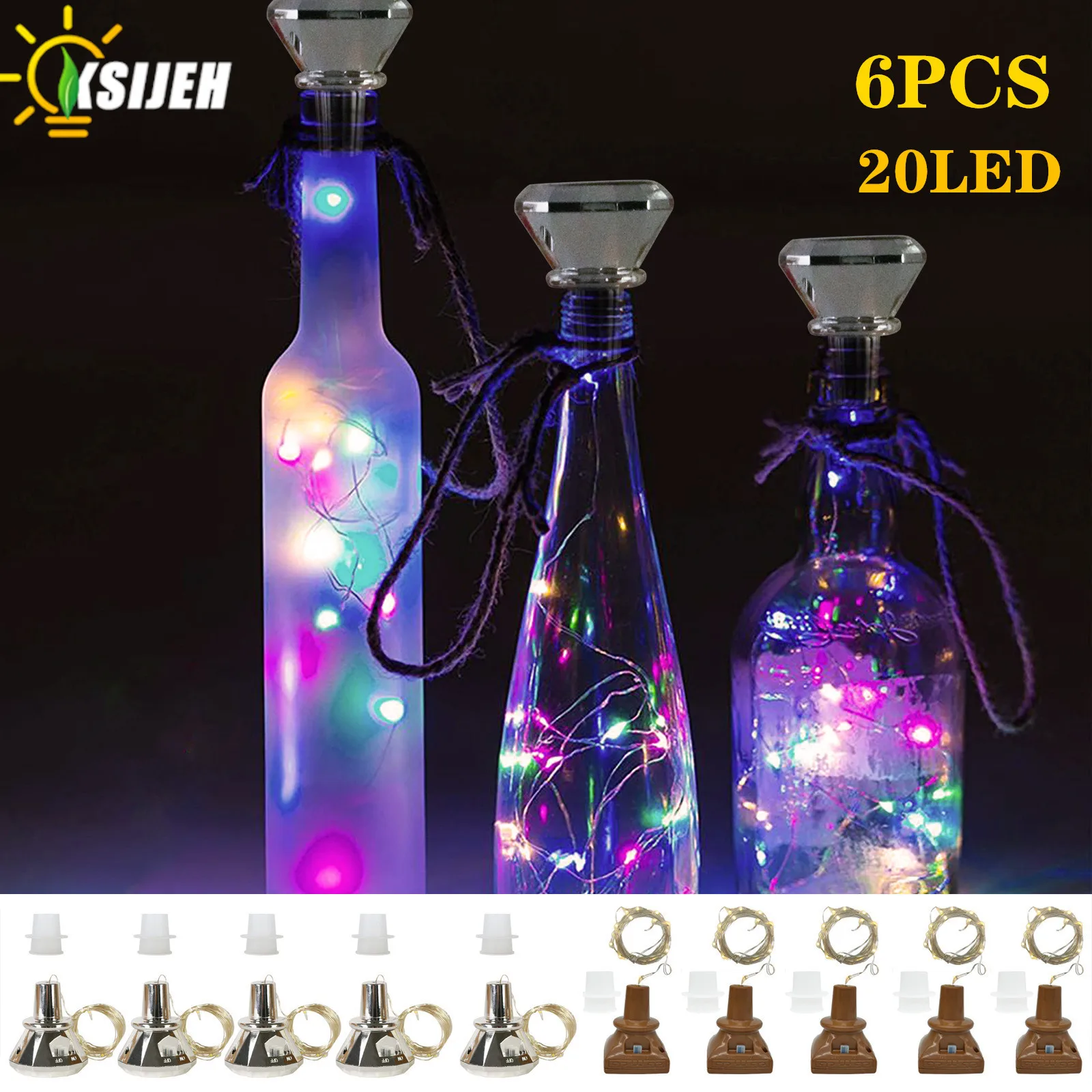 

6 solar bottle lights, 2M 20 LED solar string lights, outdoor waterproof solar diamond cork lights, used for vase decoration