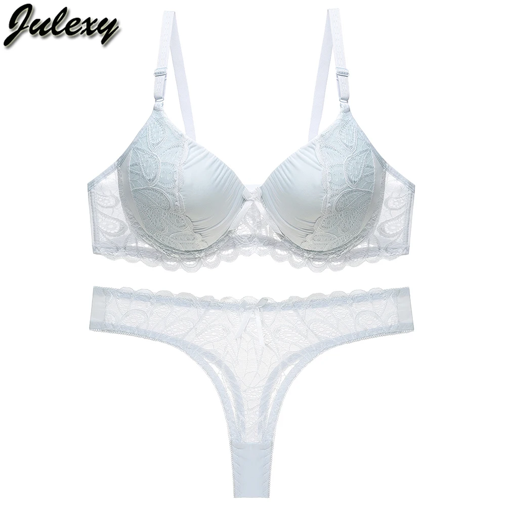 Julexy, новинка, сексуальные стринги, Женский комплект с бюстгальтером, чашка B C, нижнее белье с отверстиями, Комплект трусов, пуш-ап, однотонный кружевной бюстгальтер, комплекты трусов, нижнее белье
