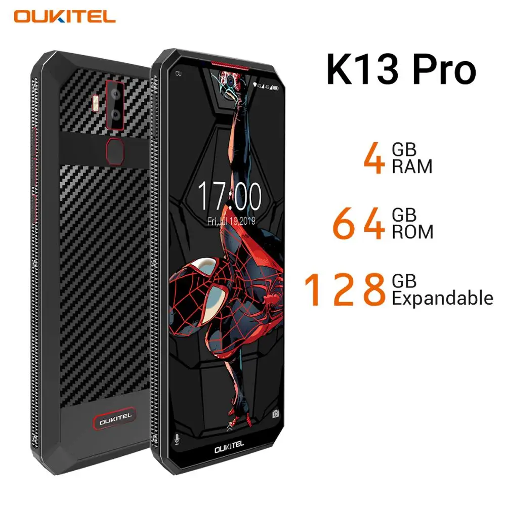 OUKITEL K13 Pro Android 9,0 6,41 дюймов 19,5: 9 4GB 64GB 720*1560 смартфон 11000 мАч отпечатков пальцев 5 V/6A ОТА мобильного телефона