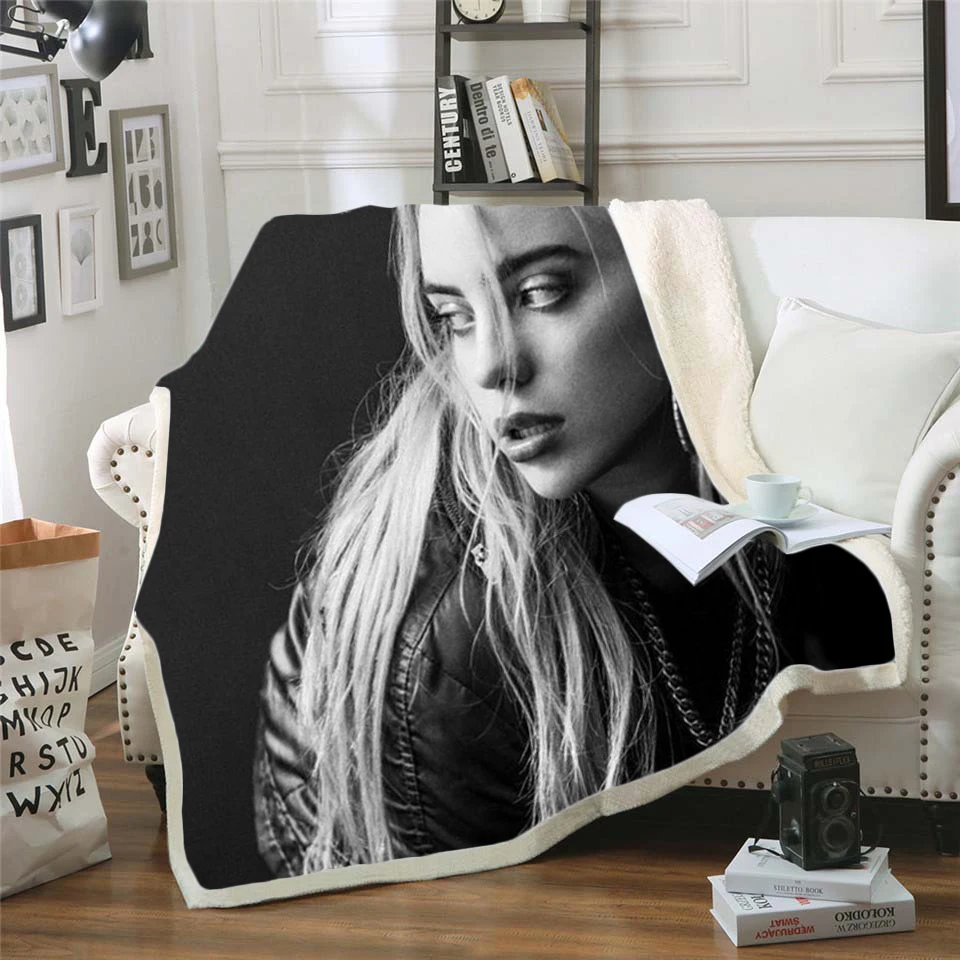 

billie eilish 3d printed fleece blanket for Beds Hiking Picnic Thick Quilt Fashionable Bedspread Sherpa Throw Blanket style-7