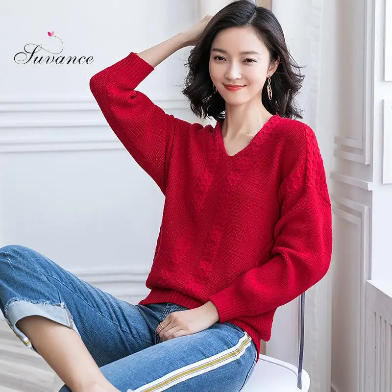 Модный осенне-зимний свитер 2 однотонных вязаных пуловера свободный Однотонный