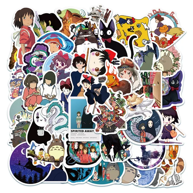 50Pcs Japanese Anime Ghibli Hayao Miyazaki Totoro Spirited Away Stickers Princess Mononoke KiKi Student Stationery Sticker Decal 6