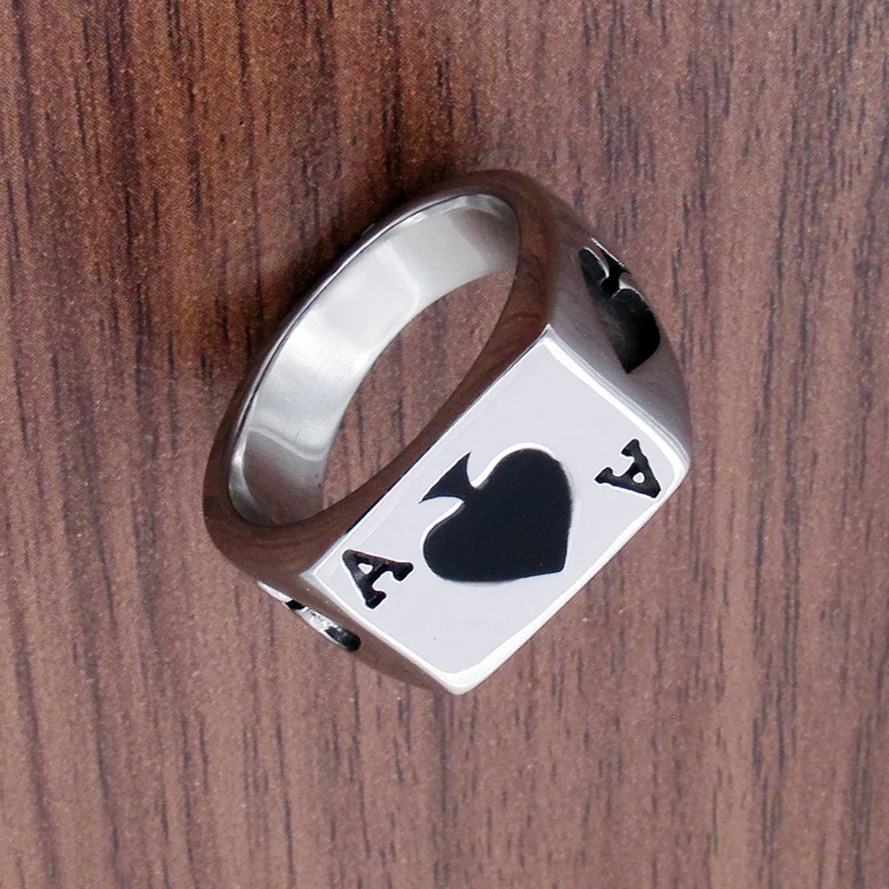 Punk Lucky Spade A Playing Card Ring 316L Stainless Steel Man's Fashion Letter A Rings Jewelry 6