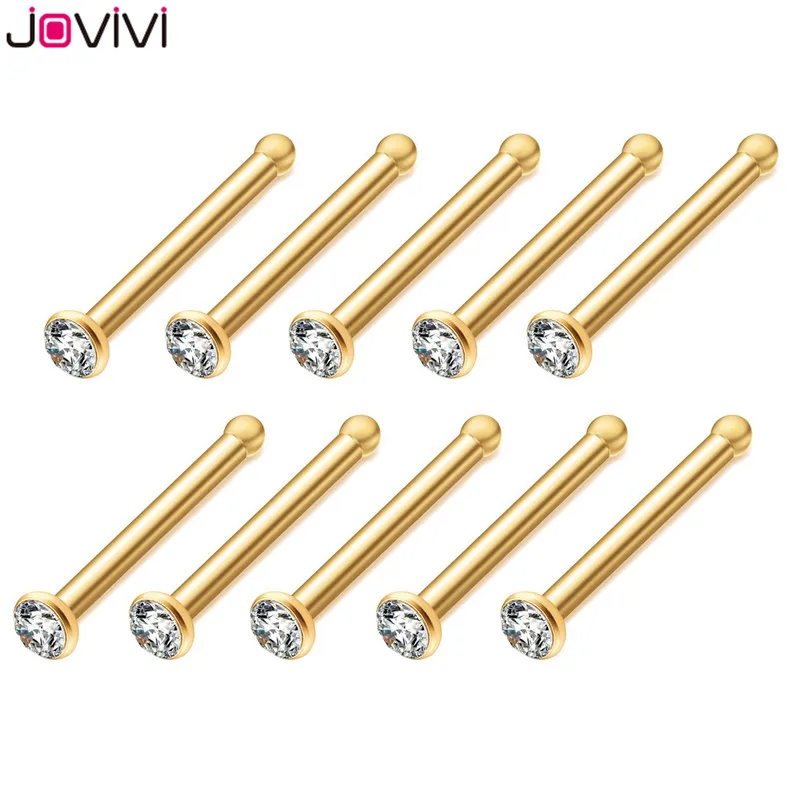 JOVIVI 10 шт. из нержавеющей стали 20 г серьги в нос, гвоздики кость ноздрил Pin L форма пирсинг бижутерия 1,5 мм/2 мм/2,5 мм/3 мм страз