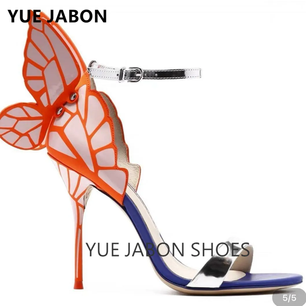 

Women Top Design Summer Sandals Embroidered Satin Butterfly High Heeled Footwear Adjustable Ankle Strap Shoes Women high heels